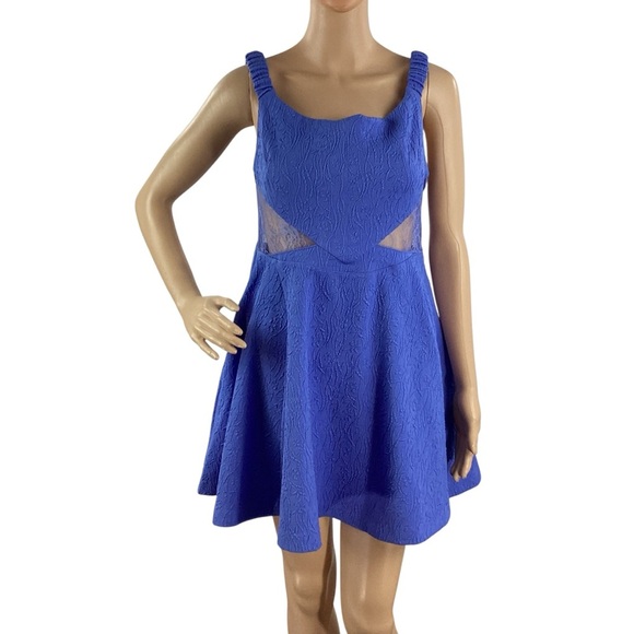 Free People Brooklyn Mini Dress Blue Lace Cutout Fit And Flare M - Picture 1 of 7